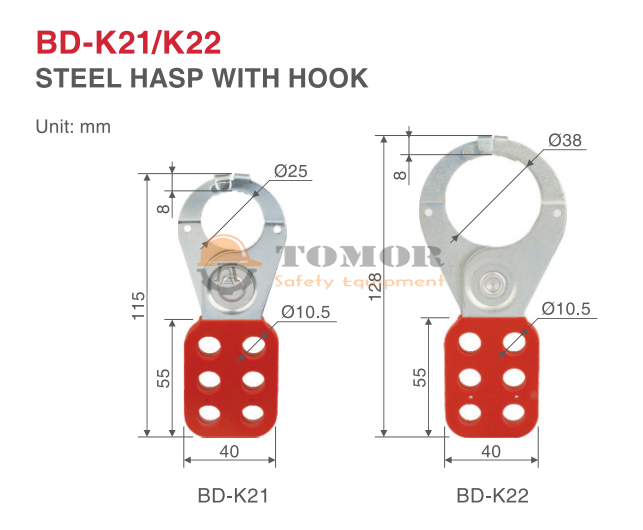 Khóa nhóm bằng thép, móc chốt, chuôi nhựa 38mm BD-K22 2